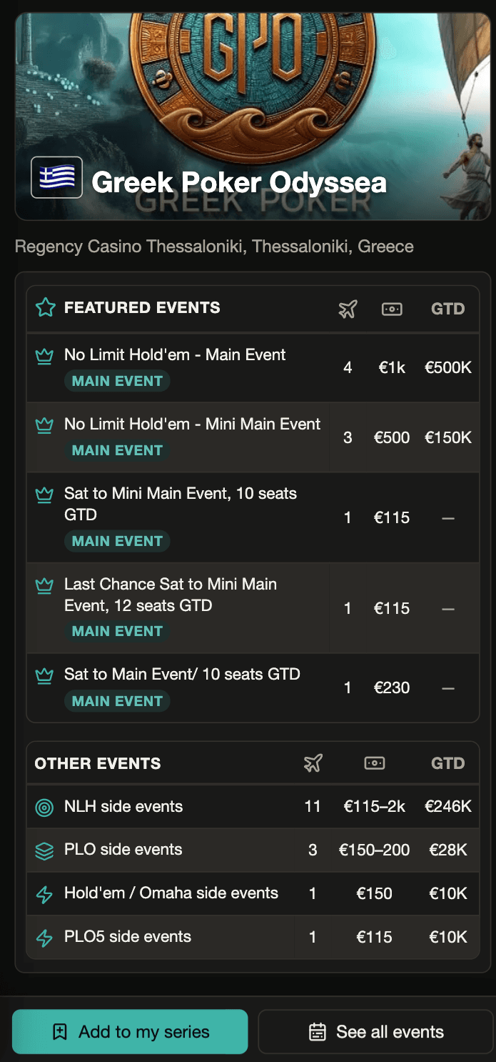 Series detail with auto-built schedule (mobile)